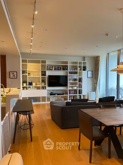 Spacious modern living room with open layout and stylish furniture