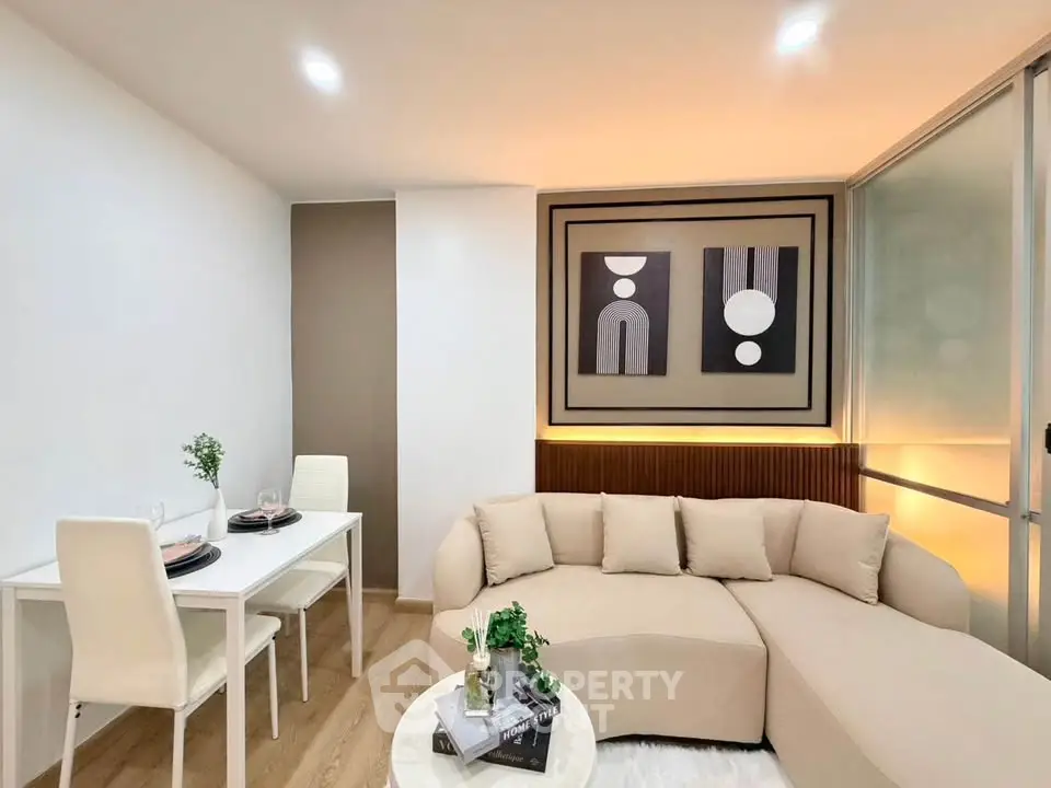 Modern living room with stylish decor and cozy seating area