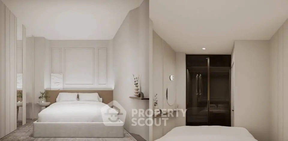 Luxurious modern bedroom with elegant decor and soft lighting