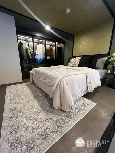 Luxurious bedroom with elegant decor and spacious walk-in closet