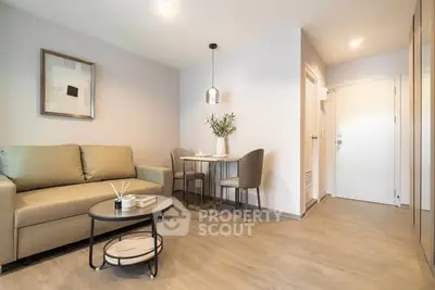 Modern living room with stylish decor and cozy seating area