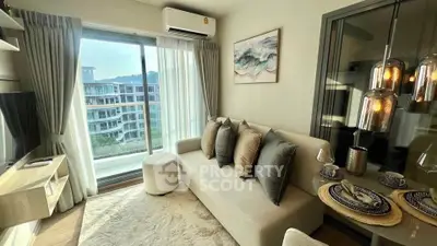 Modern living room with balcony view in stylish apartment