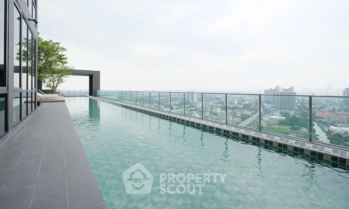 Luxurious rooftop infinity pool with stunning city skyline view