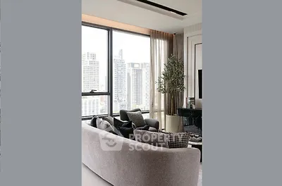 Luxurious living room with panoramic city view and modern decor