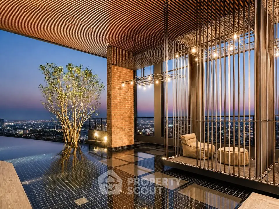 Luxurious rooftop with stunning city view and infinity pool, perfect for relaxation and entertainment.