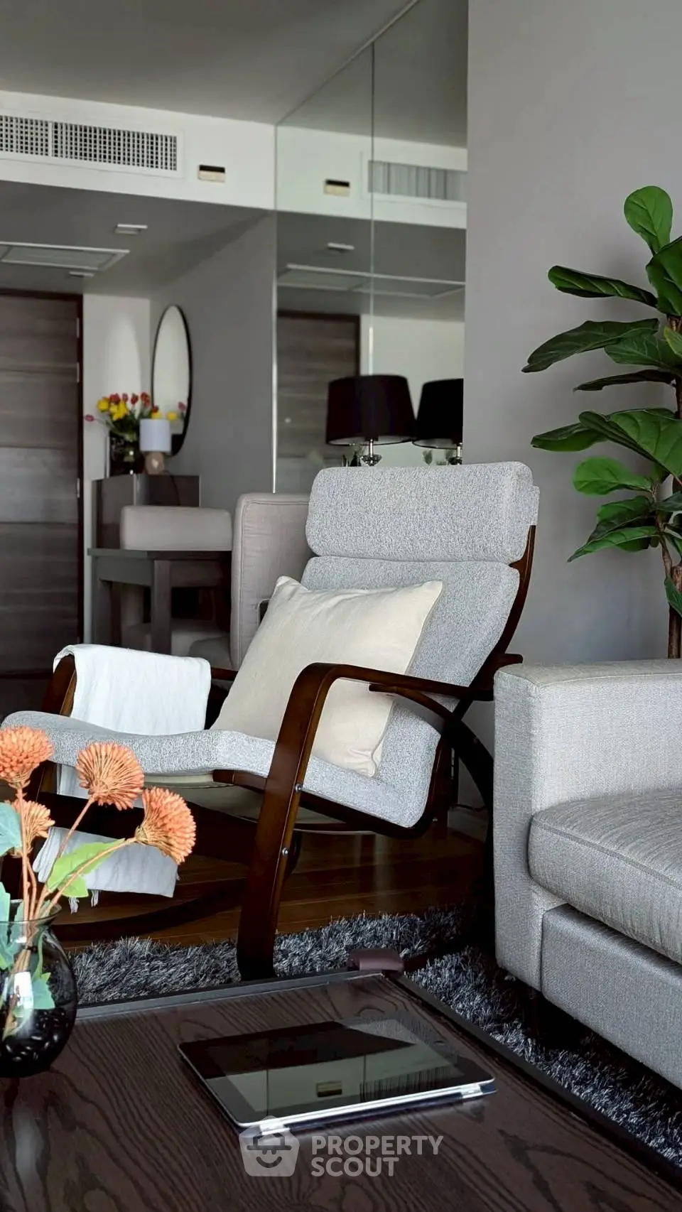 Modern living room with stylish furniture and elegant decor