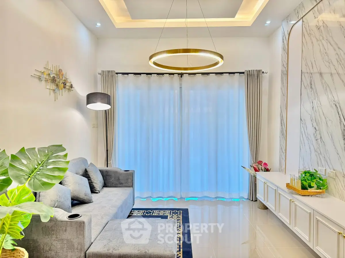 Elegant living room with modern decor and stylish lighting