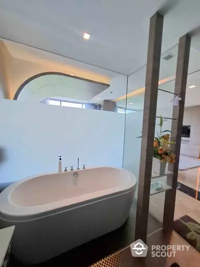 Luxurious modern bathroom with freestanding bathtub and elegant design