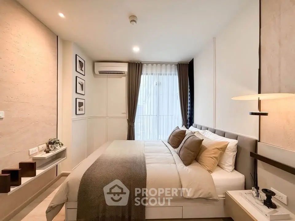 Modern bedroom with cozy decor and natural light