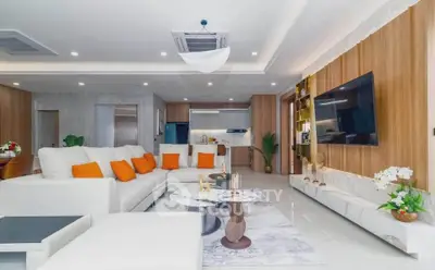 Luxurious modern living room with elegant decor and spacious seating area