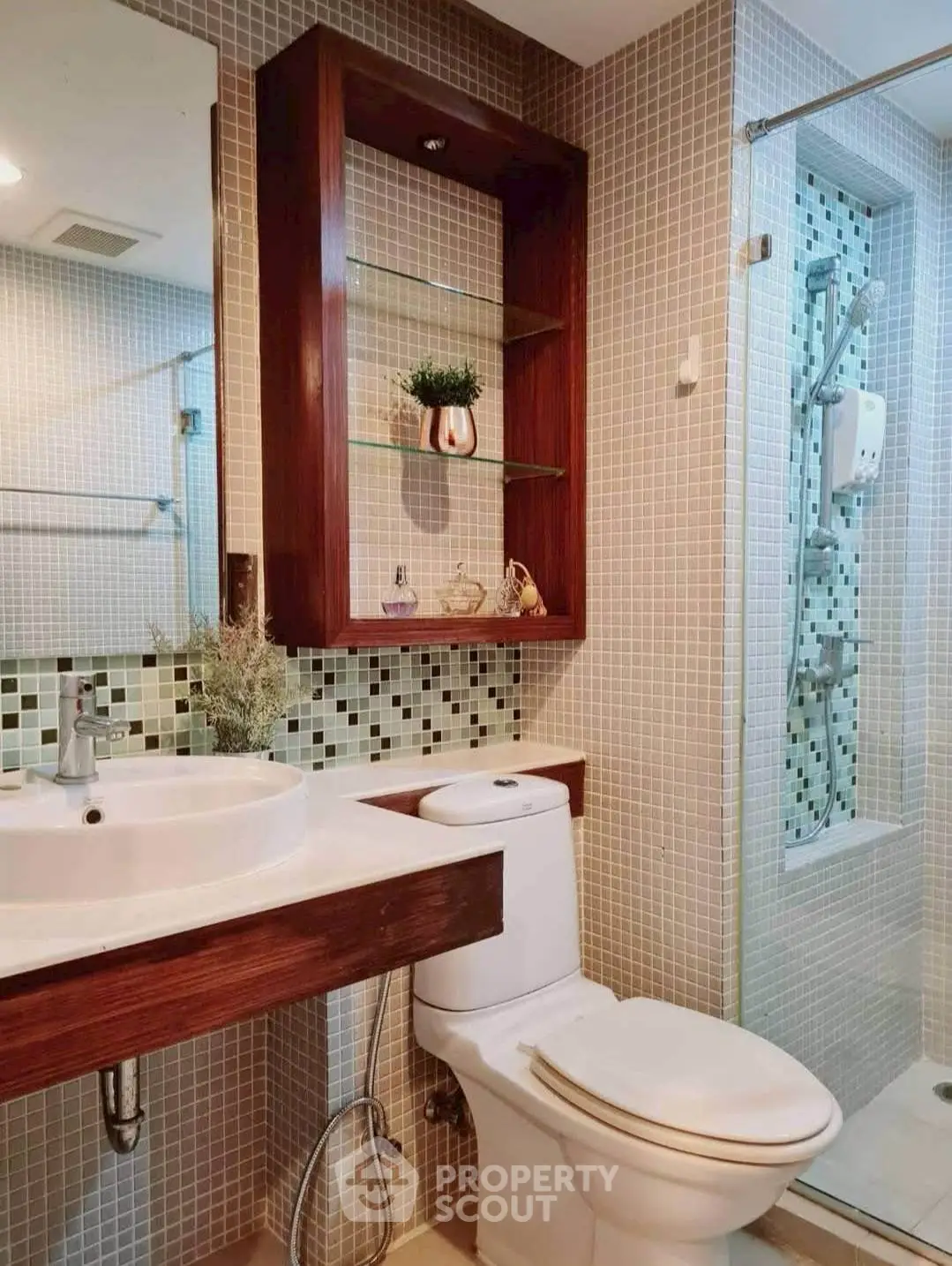 Modern bathroom with stylish fixtures and elegant tile design