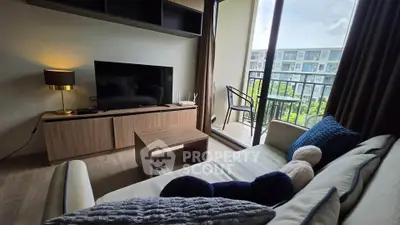 Modern living room with balcony view in stylish apartment