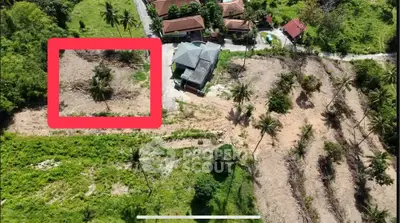 Aerial view of a property with lush greenery and a traditional house, ideal for development.