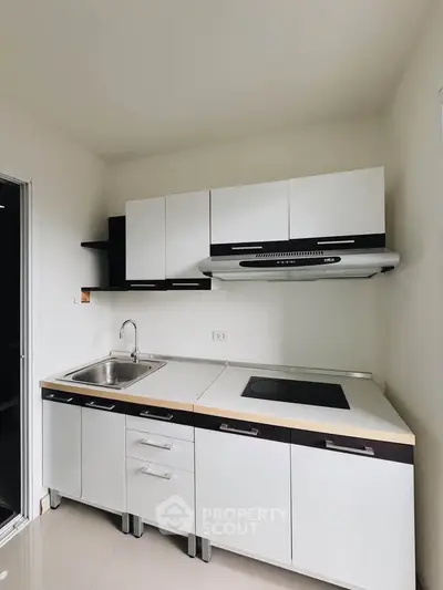 Modern kitchen with sleek cabinets and electric cooktop