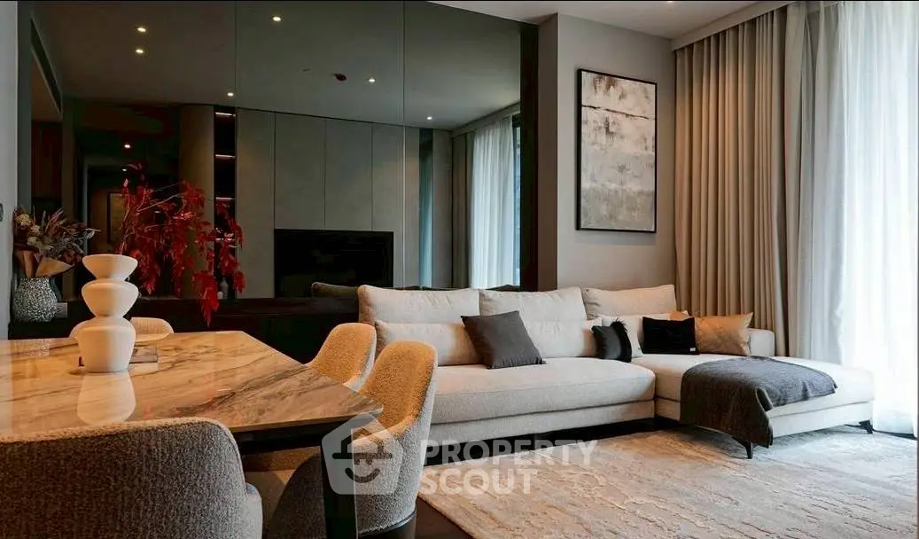 Luxurious modern living room with elegant decor and cozy seating area