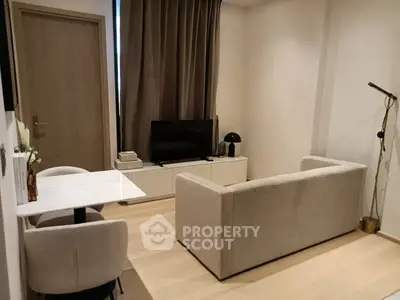 Modern living room with cozy sofa and stylish decor
