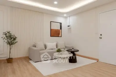 Modern minimalist living room with cozy sofa and stylish decor