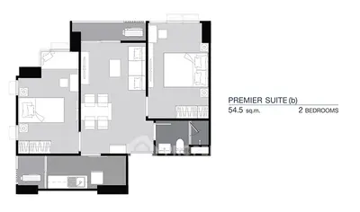 Premier suite floor plan with two bedrooms and spacious living area, ideal for modern living.