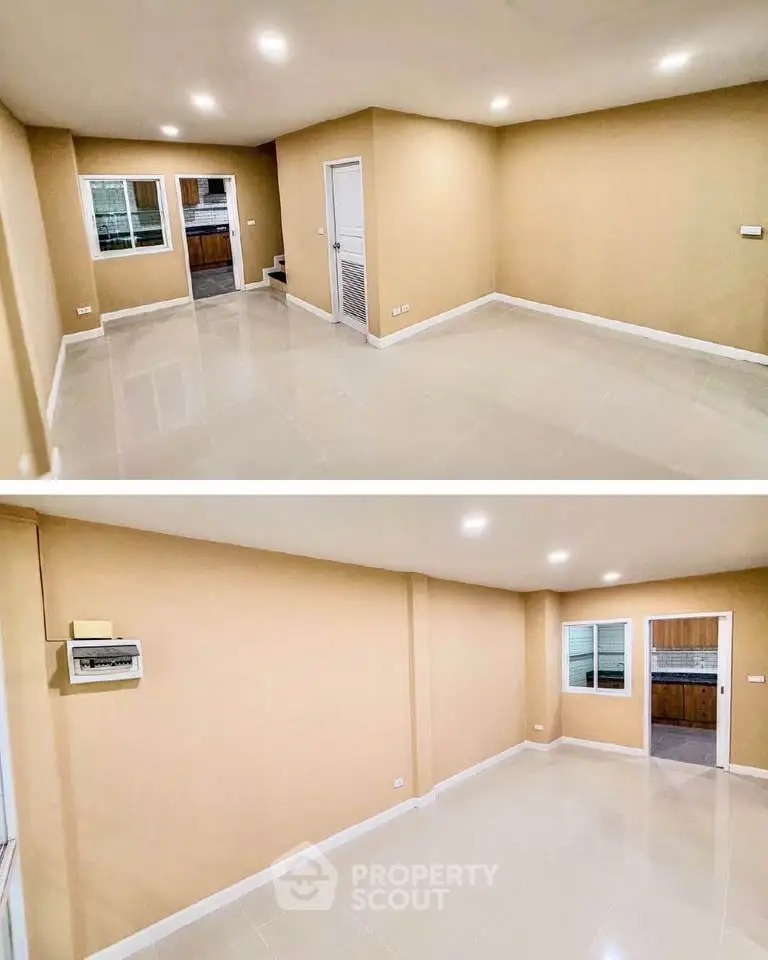Spacious empty room with beige walls and tiled floor, ideal for customization.