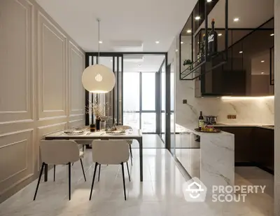 Elegant modern kitchen with open layout and stylish dining area