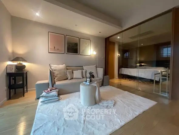 Modern living room with cozy seating and stylish decor