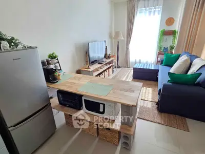 Cozy living room with modern decor and natural light