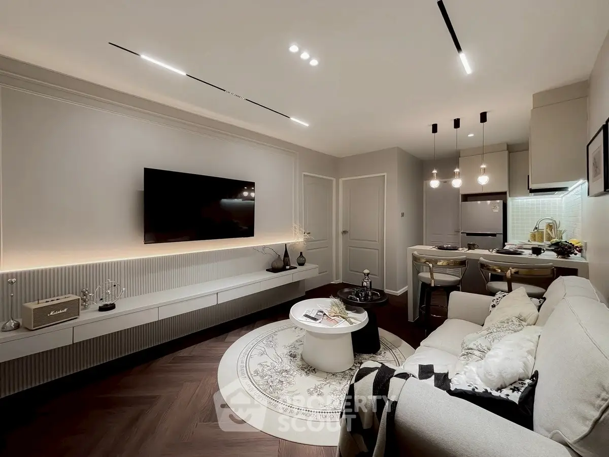 Modern open-plan living room with stylish decor and cozy ambiance