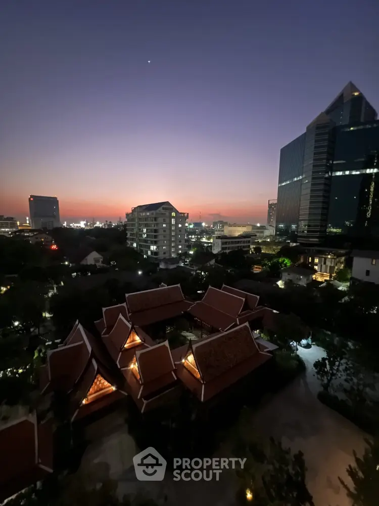 Stunning cityscape view at dusk with modern and traditional architecture