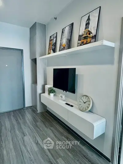 Modern living room with sleek TV unit and stylish decor