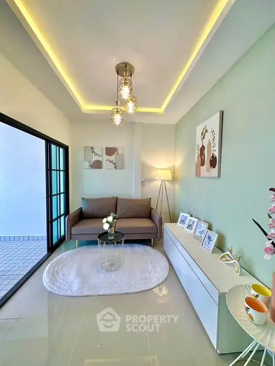 Stylish living room with modern decor and elegant lighting