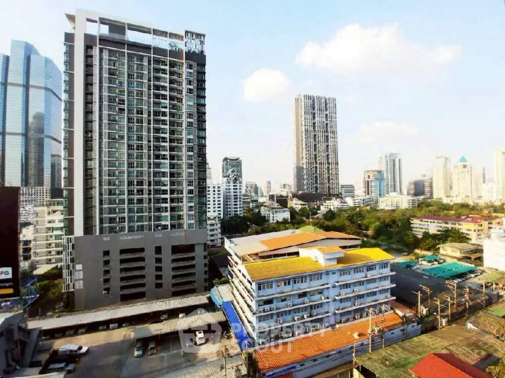 Stunning cityscape view featuring modern high-rise buildings and urban skyline.