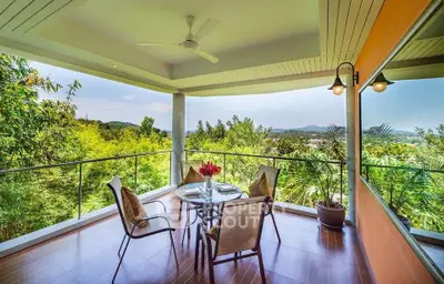 Stunning balcony with scenic view and elegant outdoor dining setup