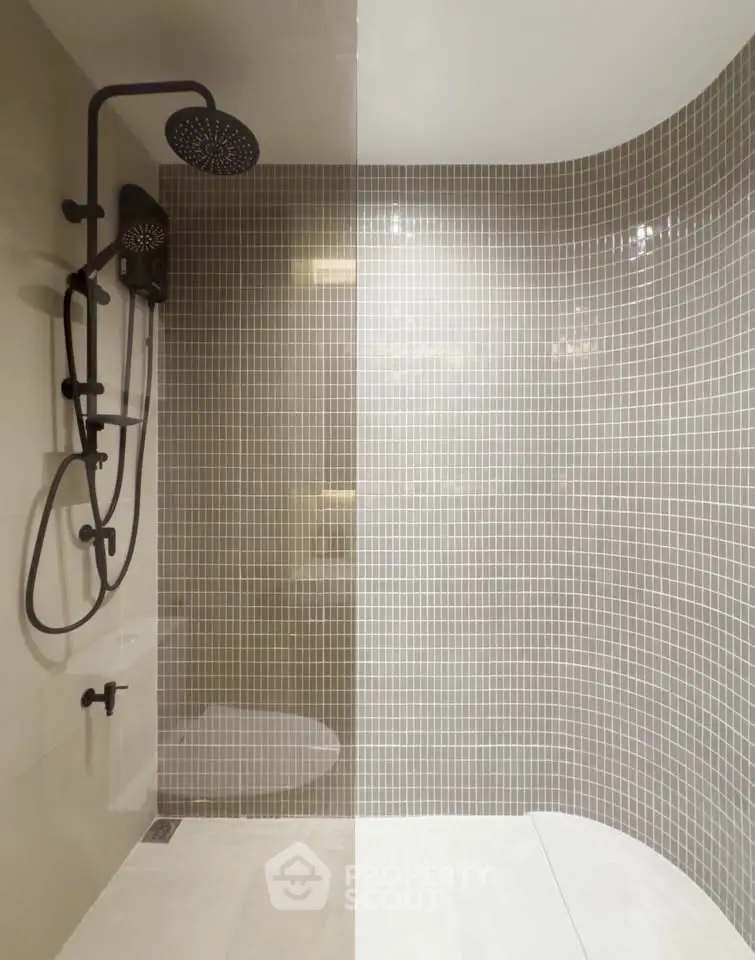 Modern bathroom with sleek shower design and elegant tile work
