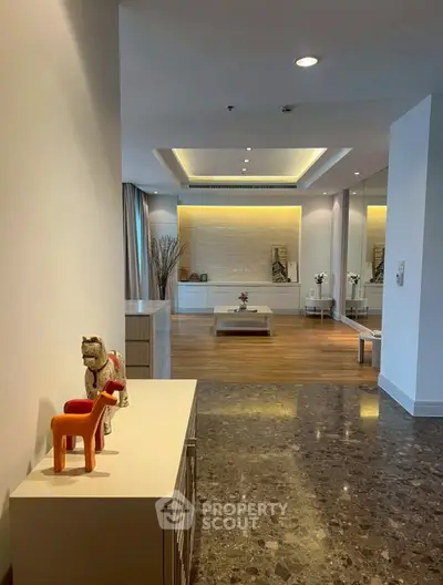 Luxurious modern living room with elegant decor and marble flooring