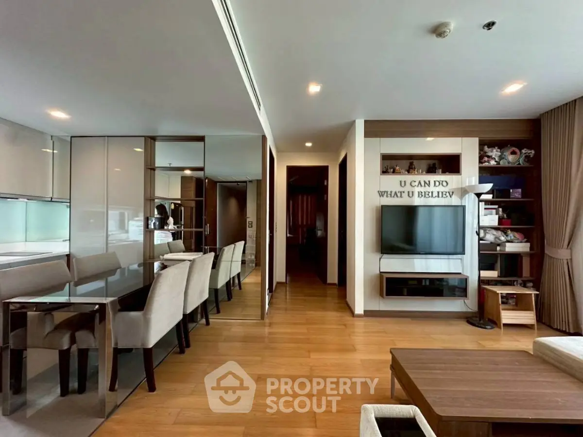 Spacious modern living room with elegant dining area and stylish decor