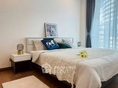 Elegant bedroom with modern decor and natural light