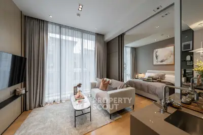 Luxurious modern studio apartment with open layout and elegant decor