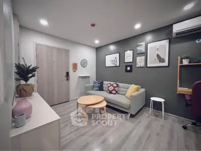 Modern living room with stylish decor and cozy seating area