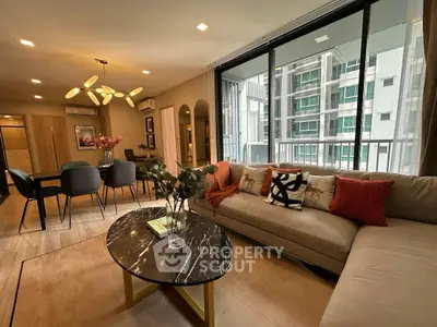 Luxurious modern living room with elegant decor and city view, perfect for urban living.