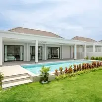 Luxurious modern villa with private pool and lush garden