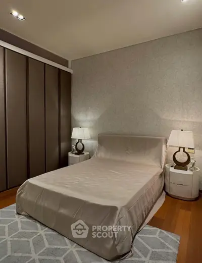 Elegant bedroom with modern decor and ambient lighting