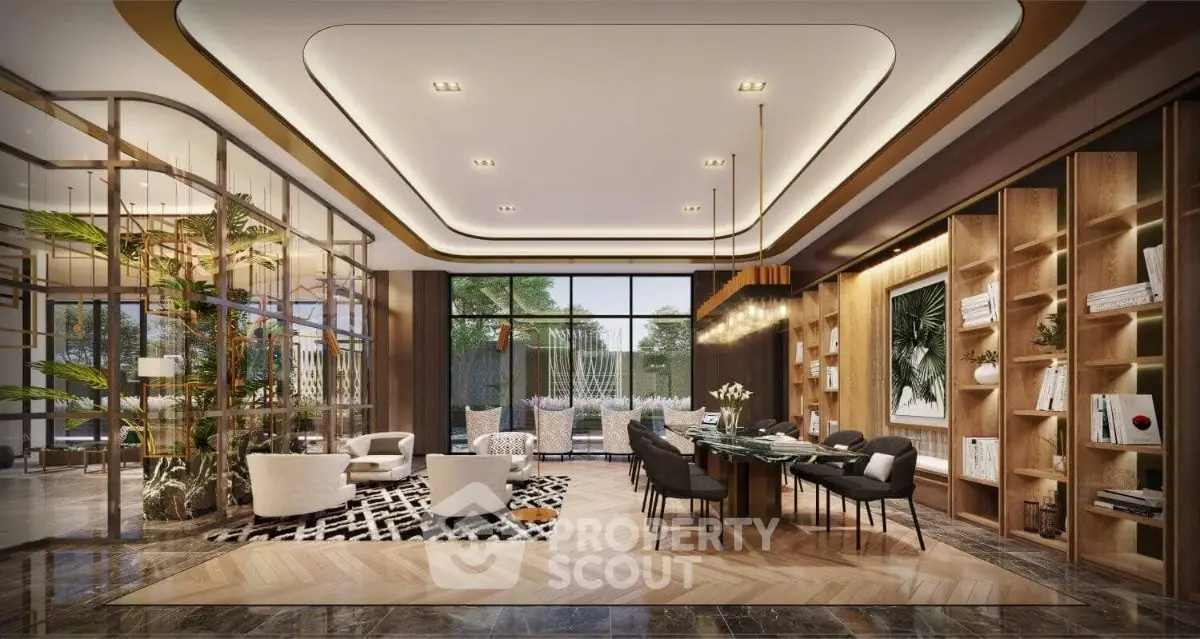 Luxurious modern living room with elegant dining area and stylish decor