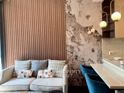 Modern living room with stylish decor and cozy seating area