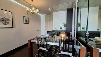 Elegant dining area with modern decor and ambient lighting