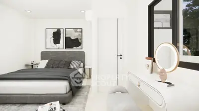 Modern bedroom with stylish decor and cozy ambiance