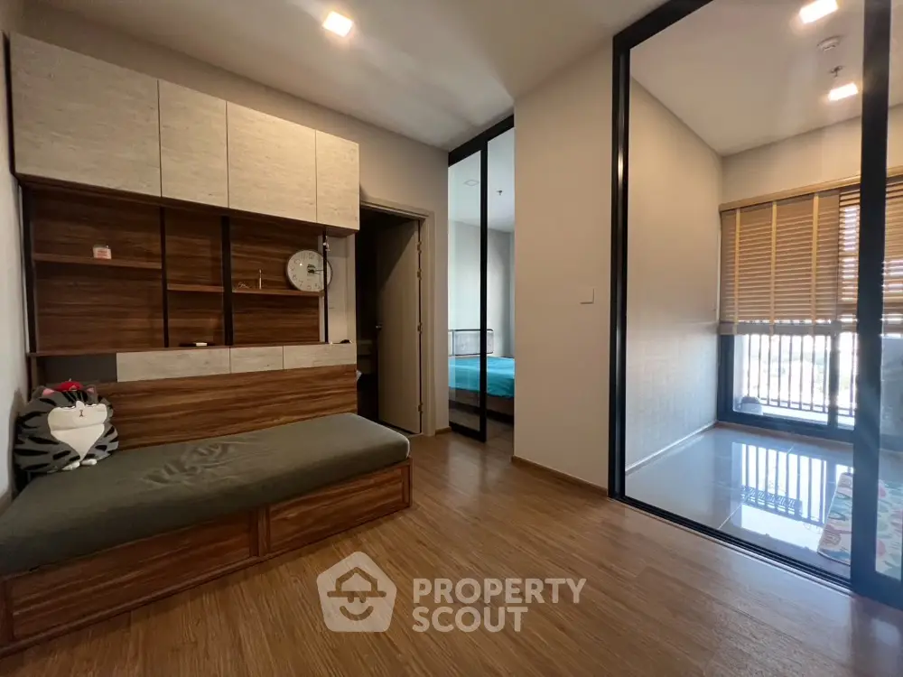Modern apartment interior with wooden flooring and stylish decor
