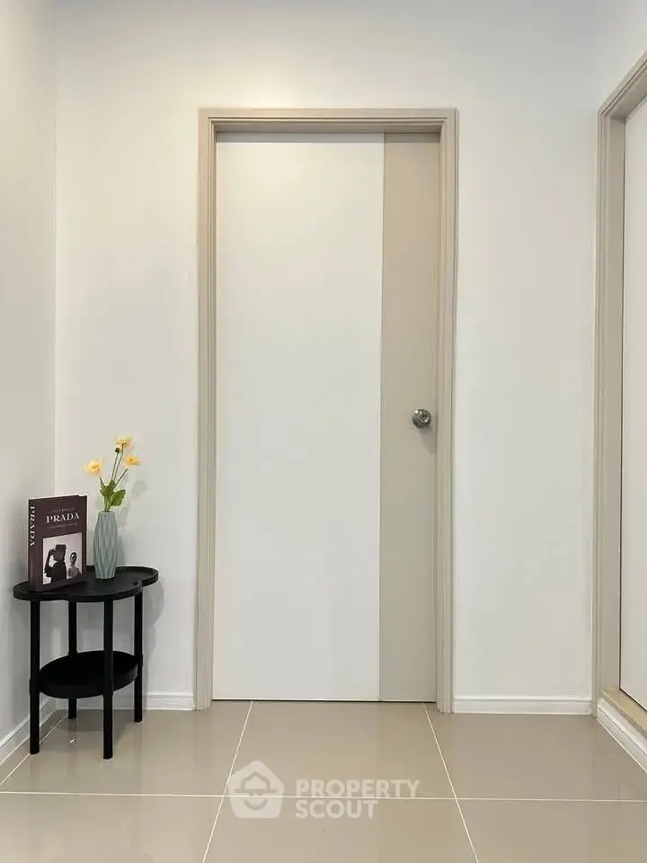 Minimalist hallway with sleek door and stylish decor