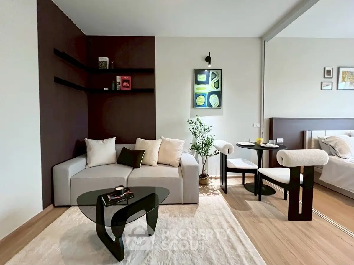 Modern living room with stylish furniture and cozy decor