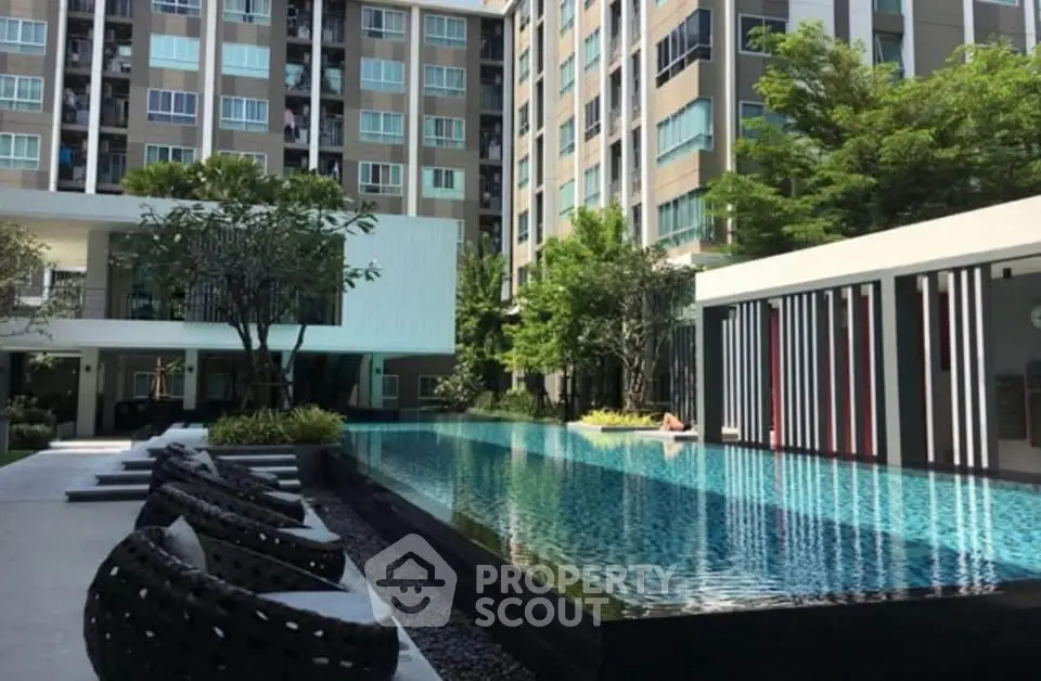 Luxurious condominium with stunning pool and modern architecture, perfect for urban living.