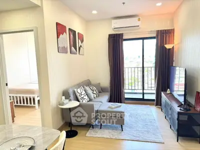 Modern living room with balcony view in stylish apartment